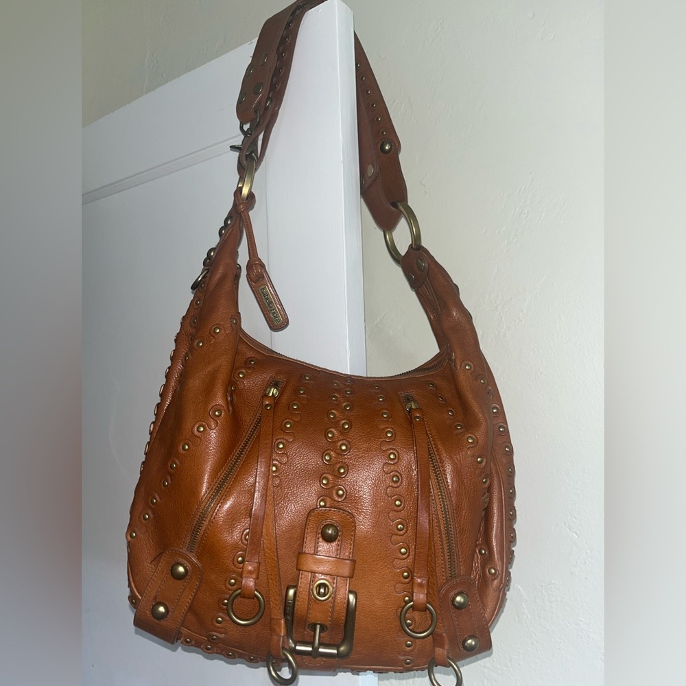 Isabella Fiore Metal of Honor Tan Studded Hobo